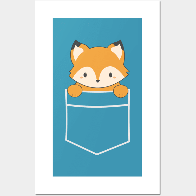 Kawaii Pocket Fox T-Shirt Wall Art by happinessinatee